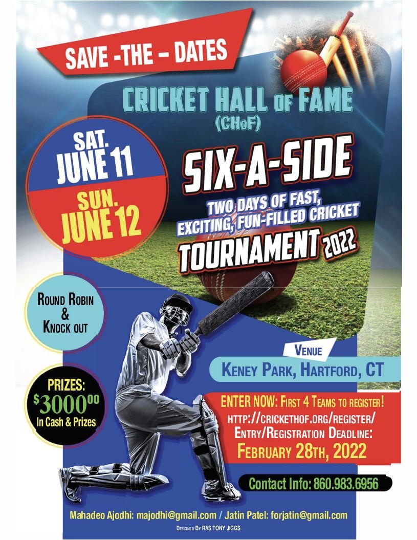 CHoF Six-a-Side Cricket Tournament returns to Keney Park, Hartford, June 11 & 12