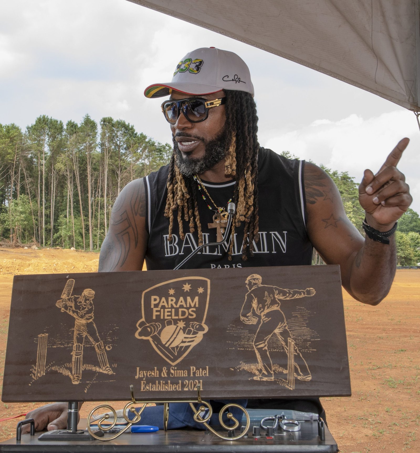 Universe Boss Chris Gayle inaugurates one of the six fields at Paramveers Cricket Complex USA